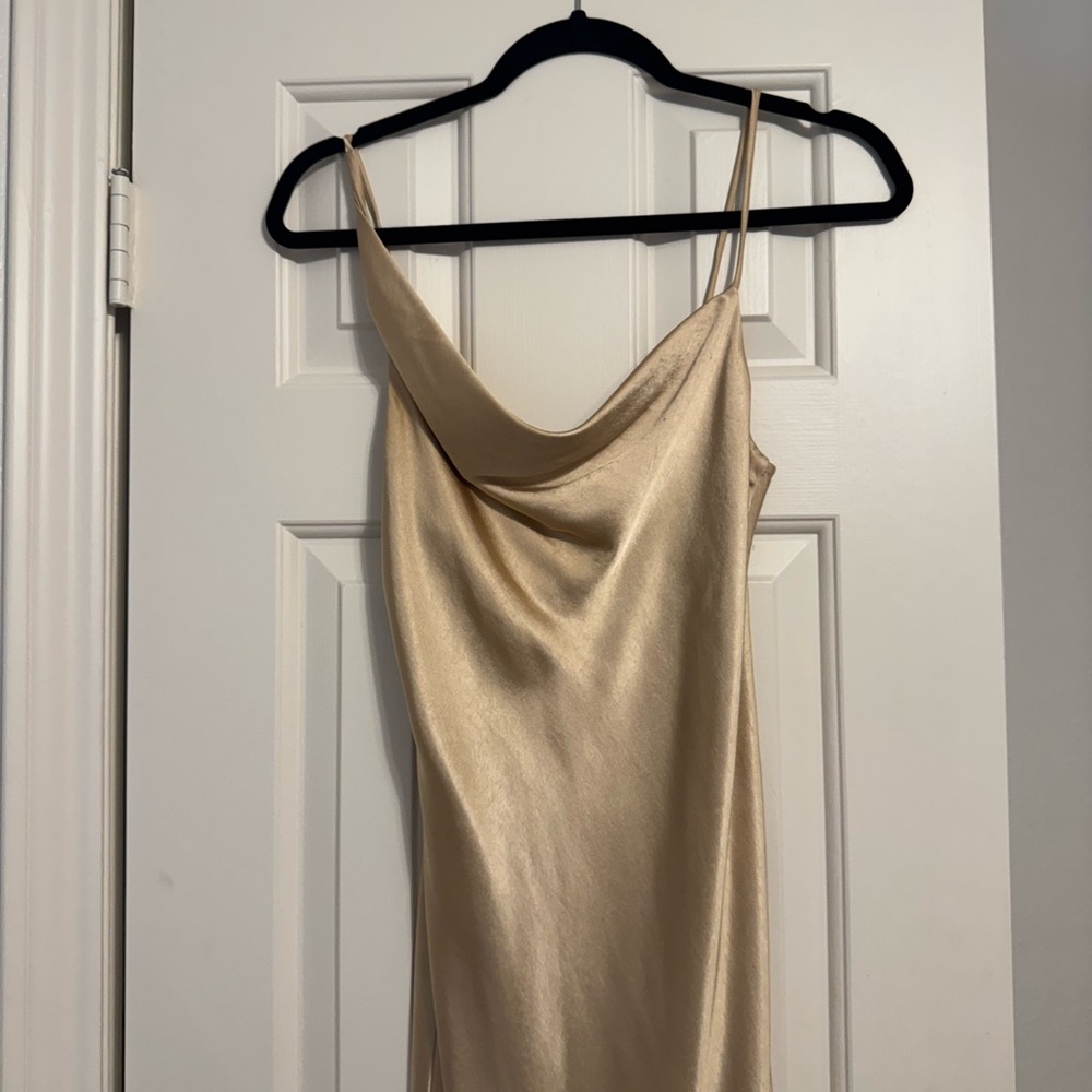 Princess Polly gold satin cowl neck dress